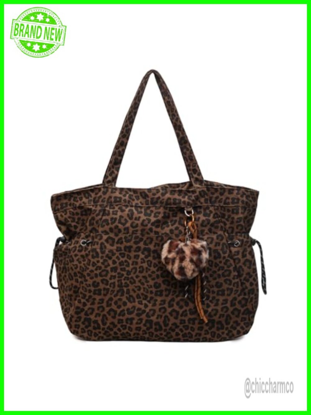 Leopard Print Tote Bag Large Capacity Crossbody Shoulder Bag with Plush Pendant